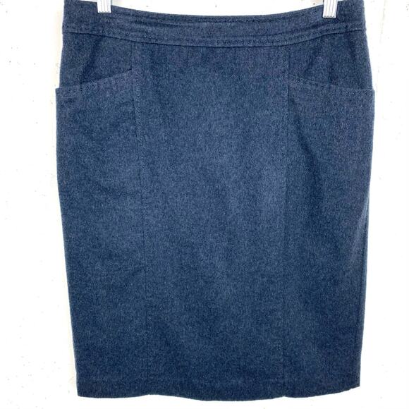 Talbots Cashmere Blend Pencil Skirt Blue Italian Fabric Back Vent Pockets Size 4 - Picture 1 of 9
